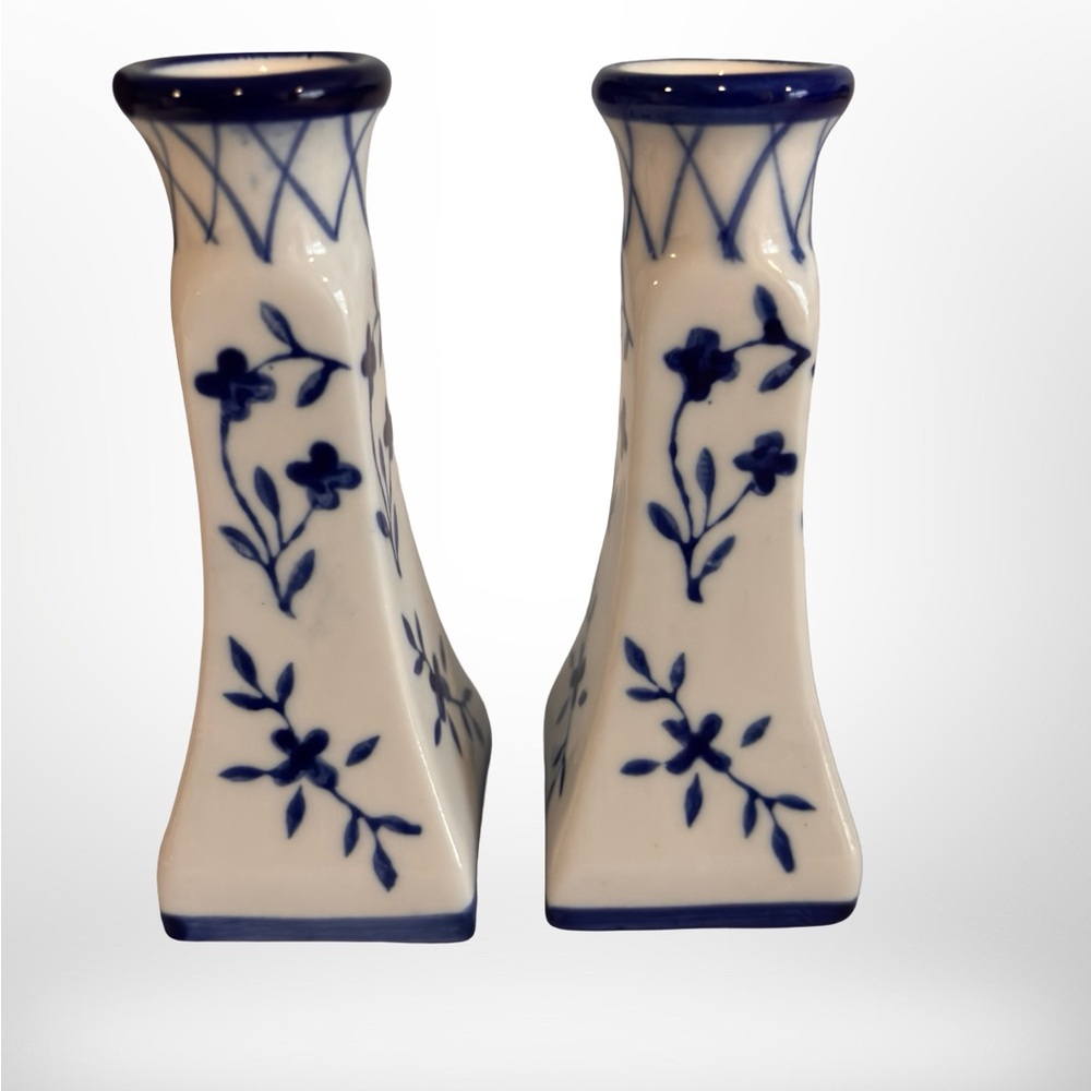 Delft Vintage pair of porcelain,candlestick holders cottagecore farmhouse